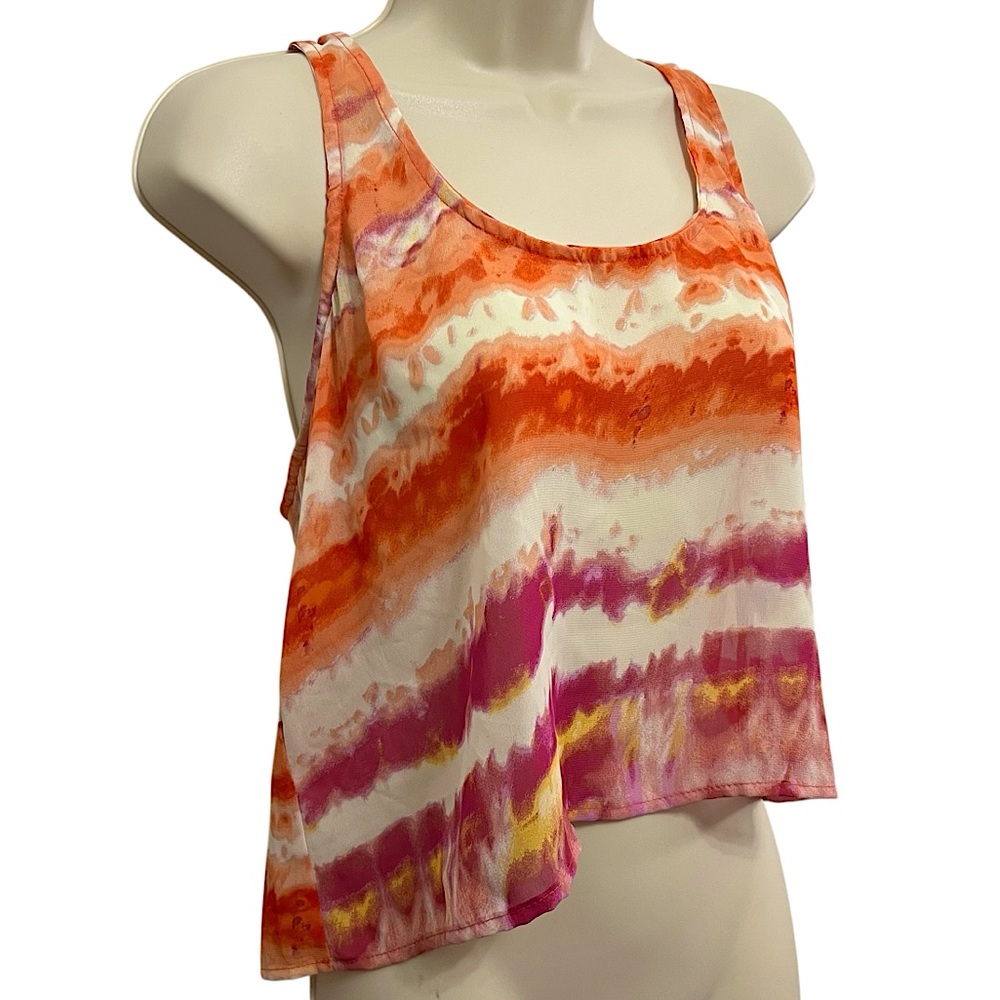 SHOW ME YOUR MUMU WOMENS TIE DYE WATER COLOR CROPPED HIGH LOW TANK SIZE MEDIUM